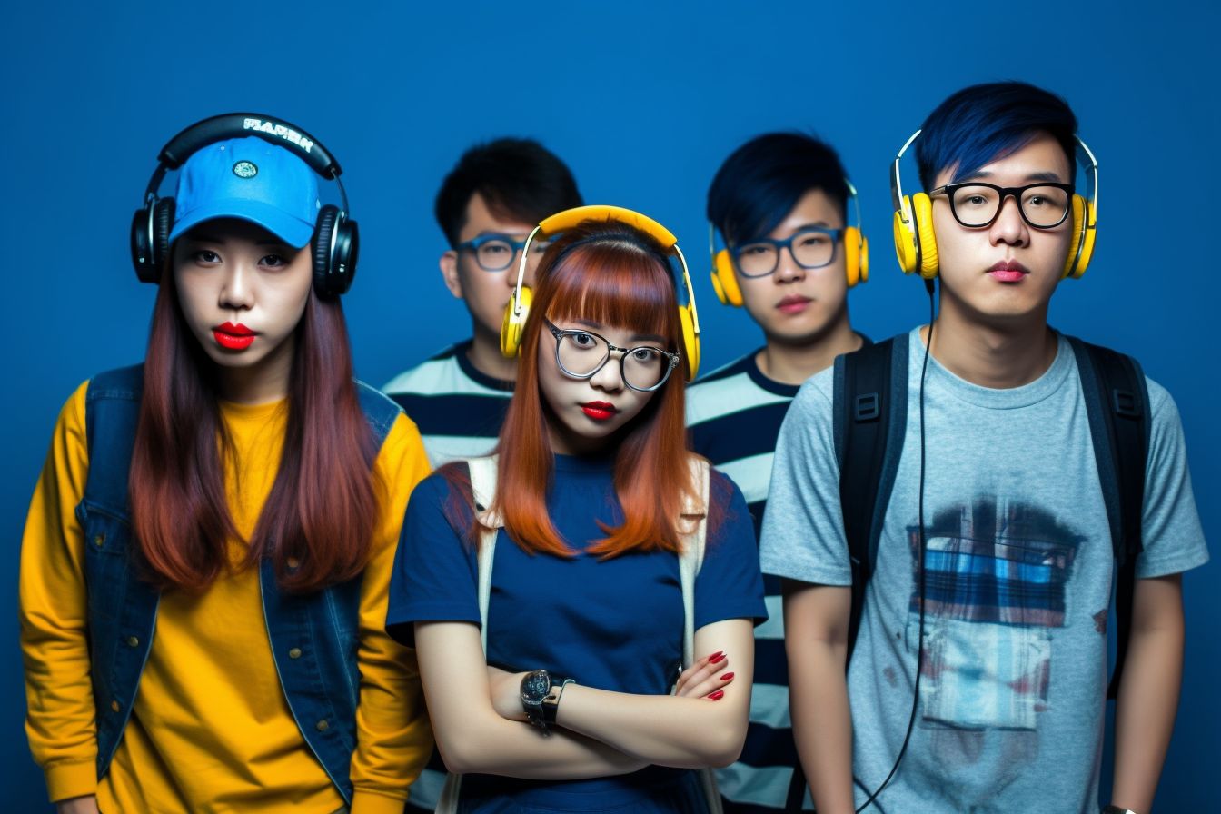 A group of 5 geeks posing for the camera.